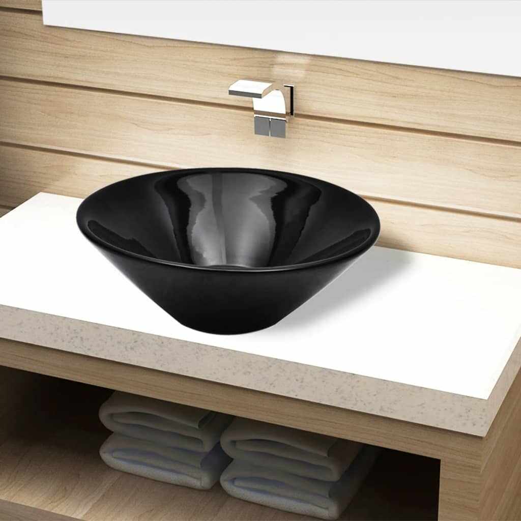 Chiuvetă ceramică pentru baie, rotundă, negru