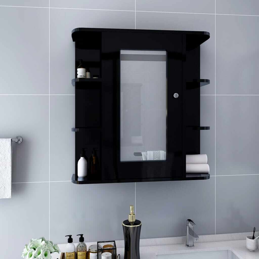 vidaXL Dulap de baie cu oglindă, negru, 66x17x63 cm, MDF