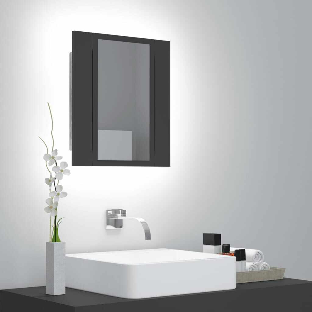 vidaXL Dulap de baie cu oglindă & LED, gri, 40x12x45 cm