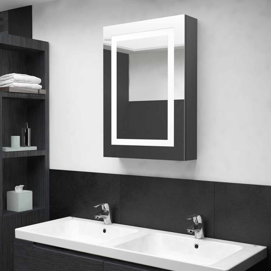 vidaXL Dulap de baie cu oglindă și LED, gri, 50x13x70 cm