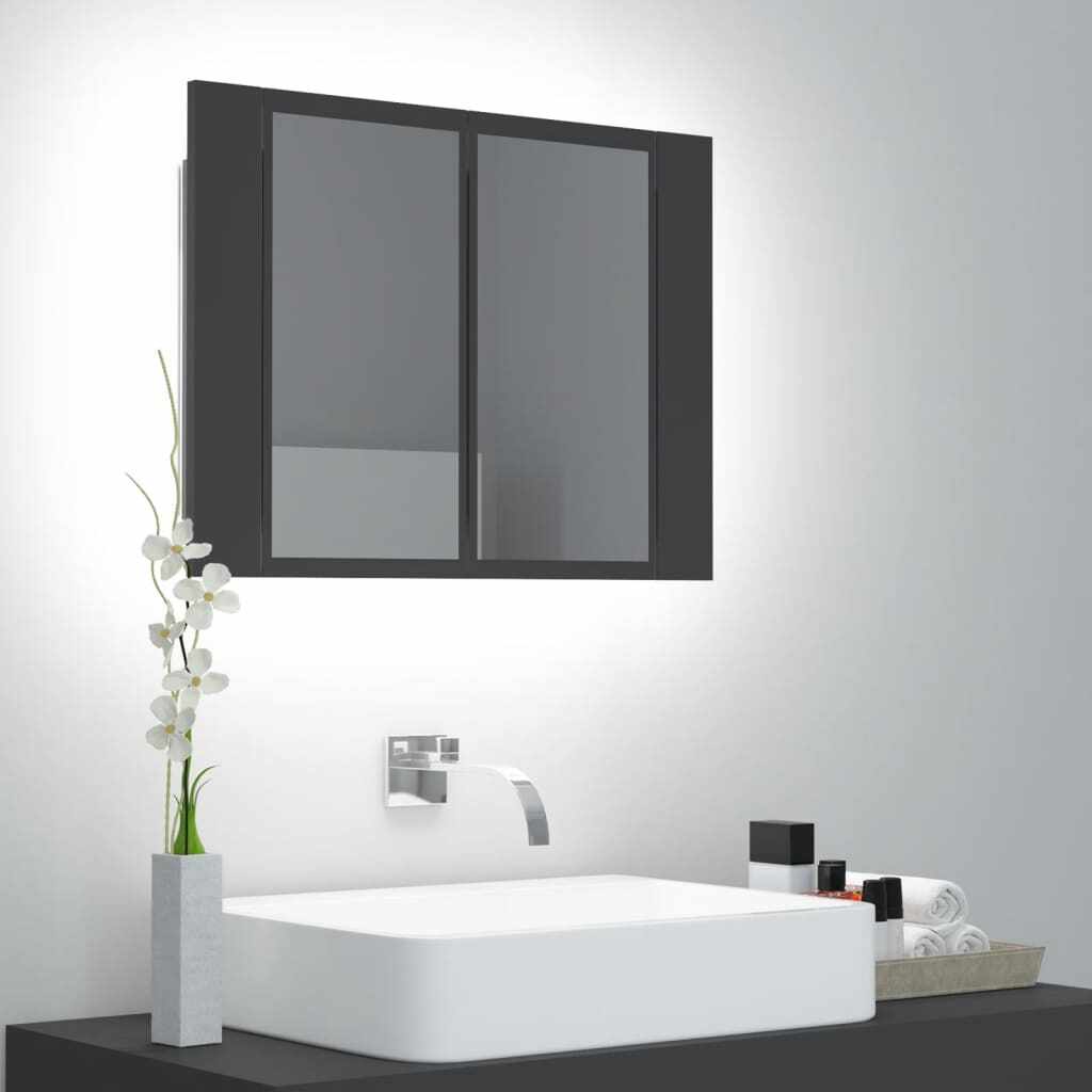 vidaXL Dulap de baie cu oglindă și LED, gri, 60x12x45 cm