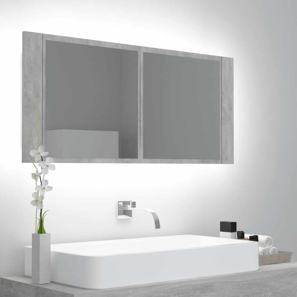 vidaXL Dulap de baie cu oglindă și LED, gri beton, 100x12x45 cm