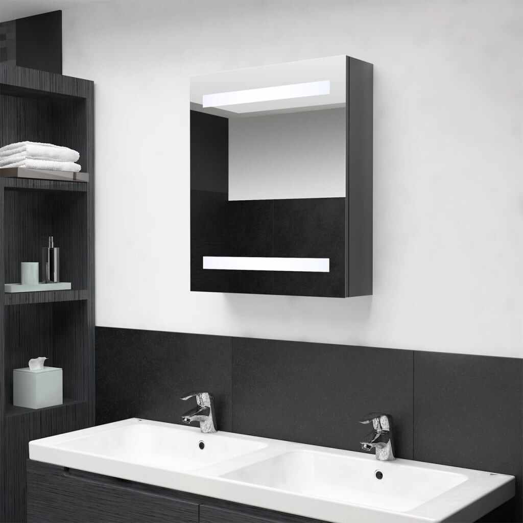 vidaXL Dulap de baie cu oglindă și LED, gri strălucitor, 50x14x60 cm