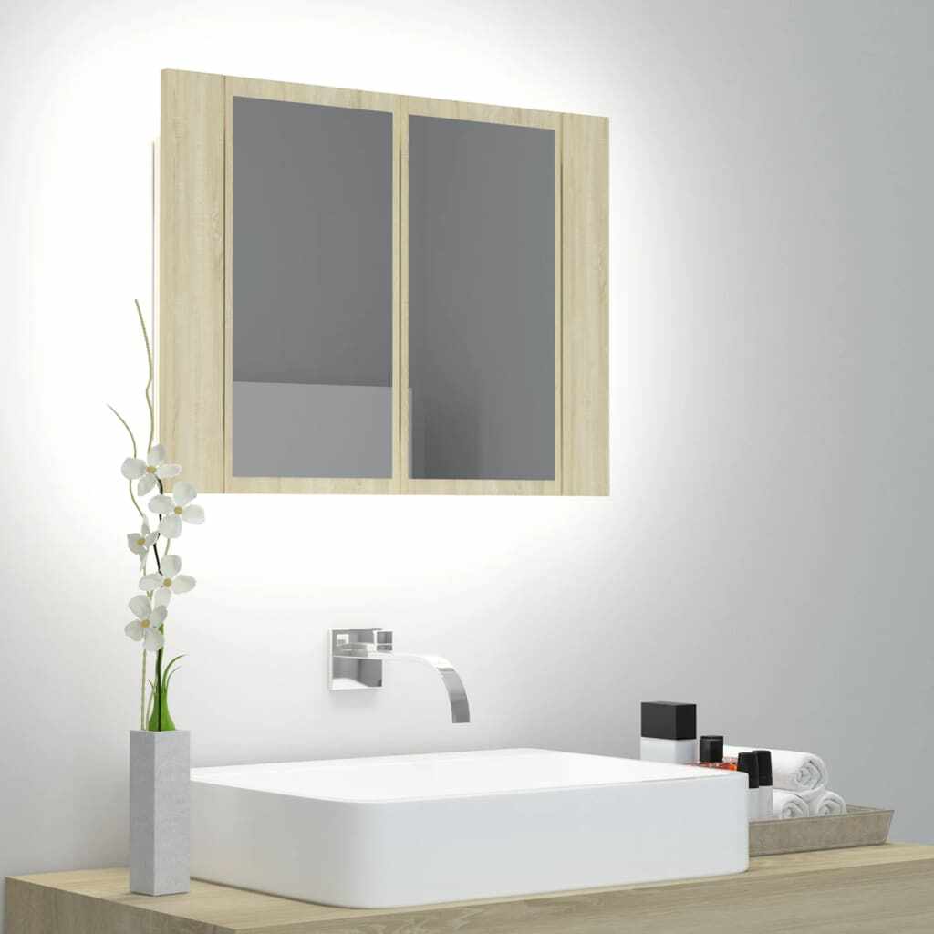 vidaXL Dulap de baie cu oglindă și LED, stejar sonoma, 60x12x45 cm