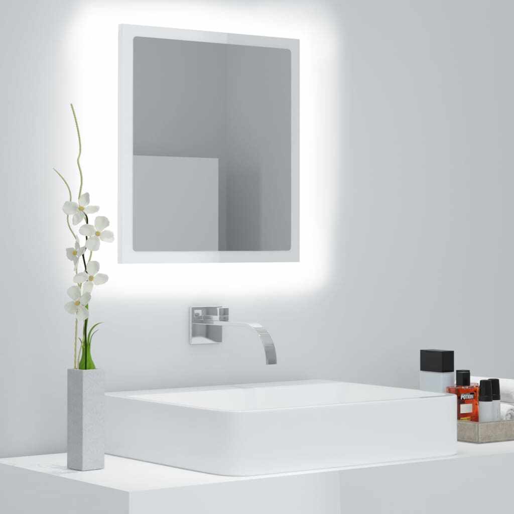 vidaXL Oglindă de baie cu LED, alb extralucios, 40x8,5x37 cm