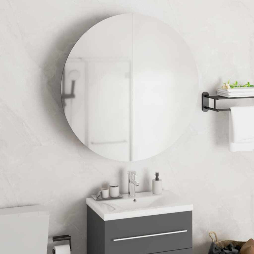 vidaXL Dulap de baie cu oglindă rotundă și LED, stejar, 54x54x17,5 cm