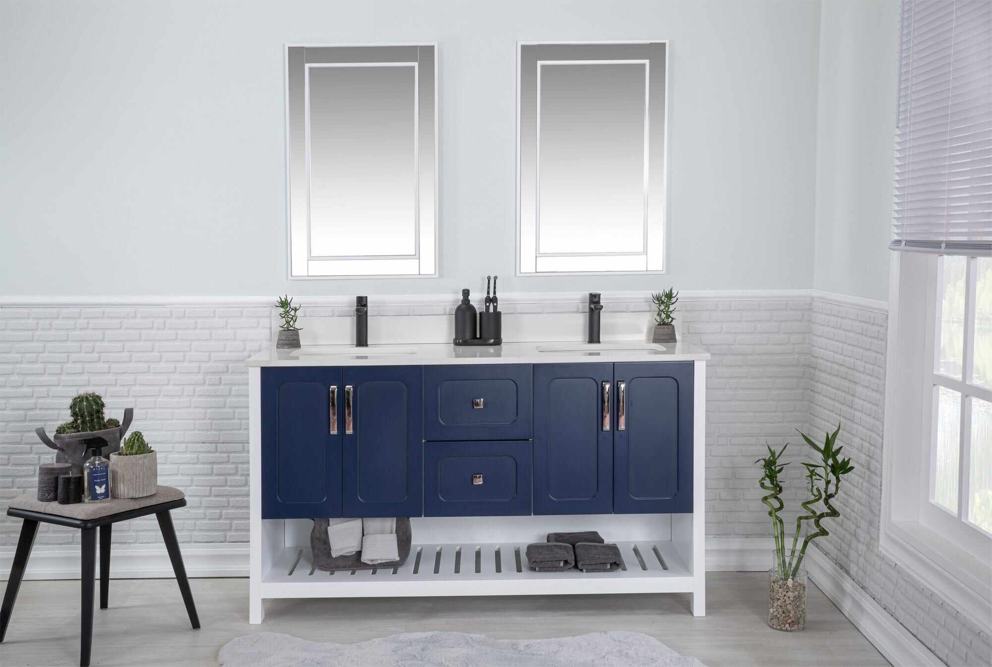 Set mobilier de baie (3 piese) Yampa 60 - DarkBlue, Albastru inchis, 150x86x54 cm