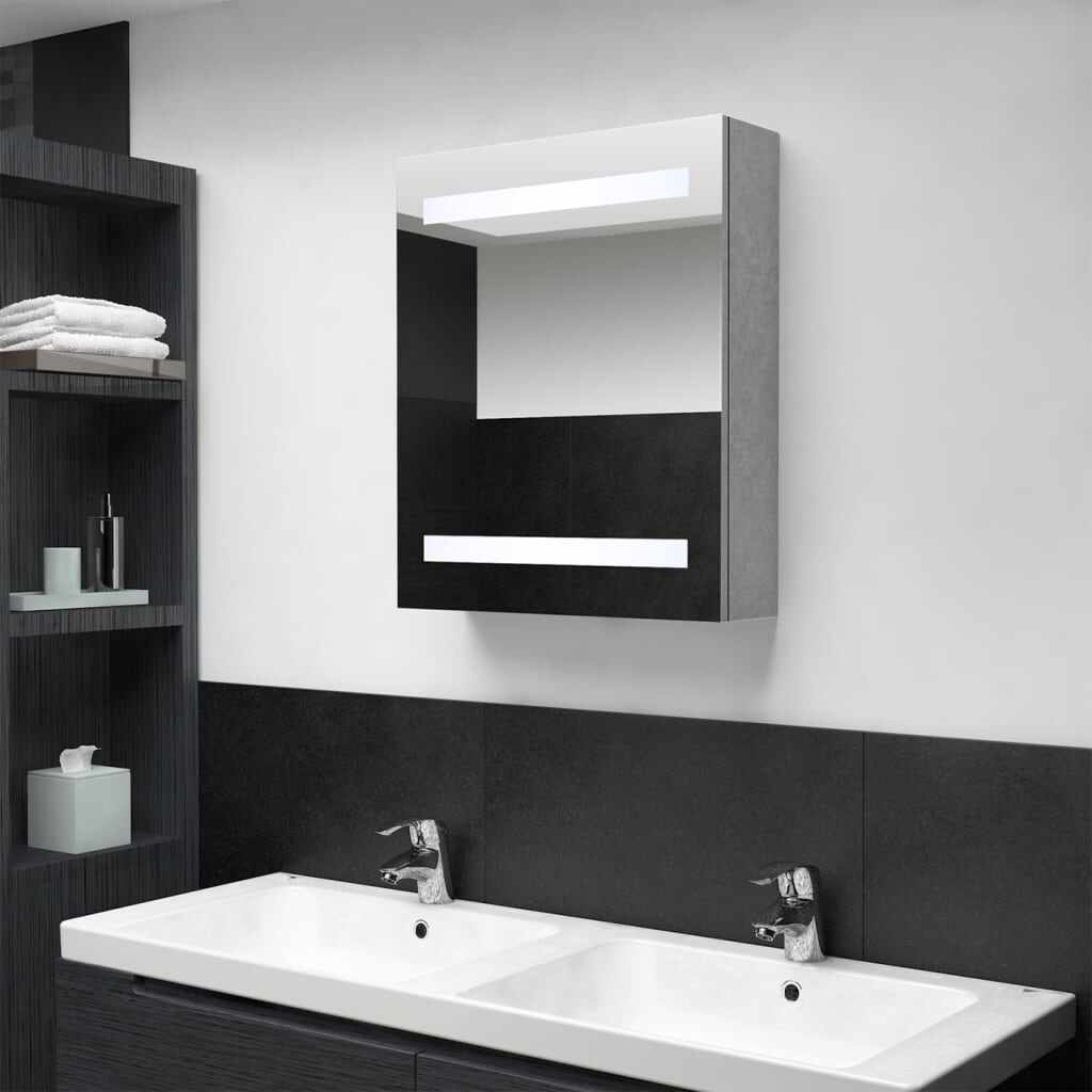 vidaXL Dulap de baie cu oglindă și LED, gri beton, 50x14x60 cm