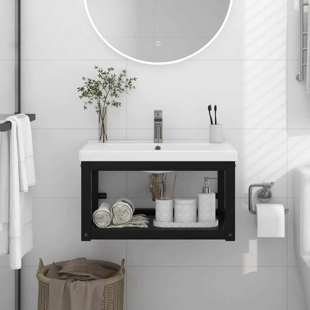 vidaXL Cadru chiuvetă de baie pentru perete, negru, 59x38x31 cm, fier