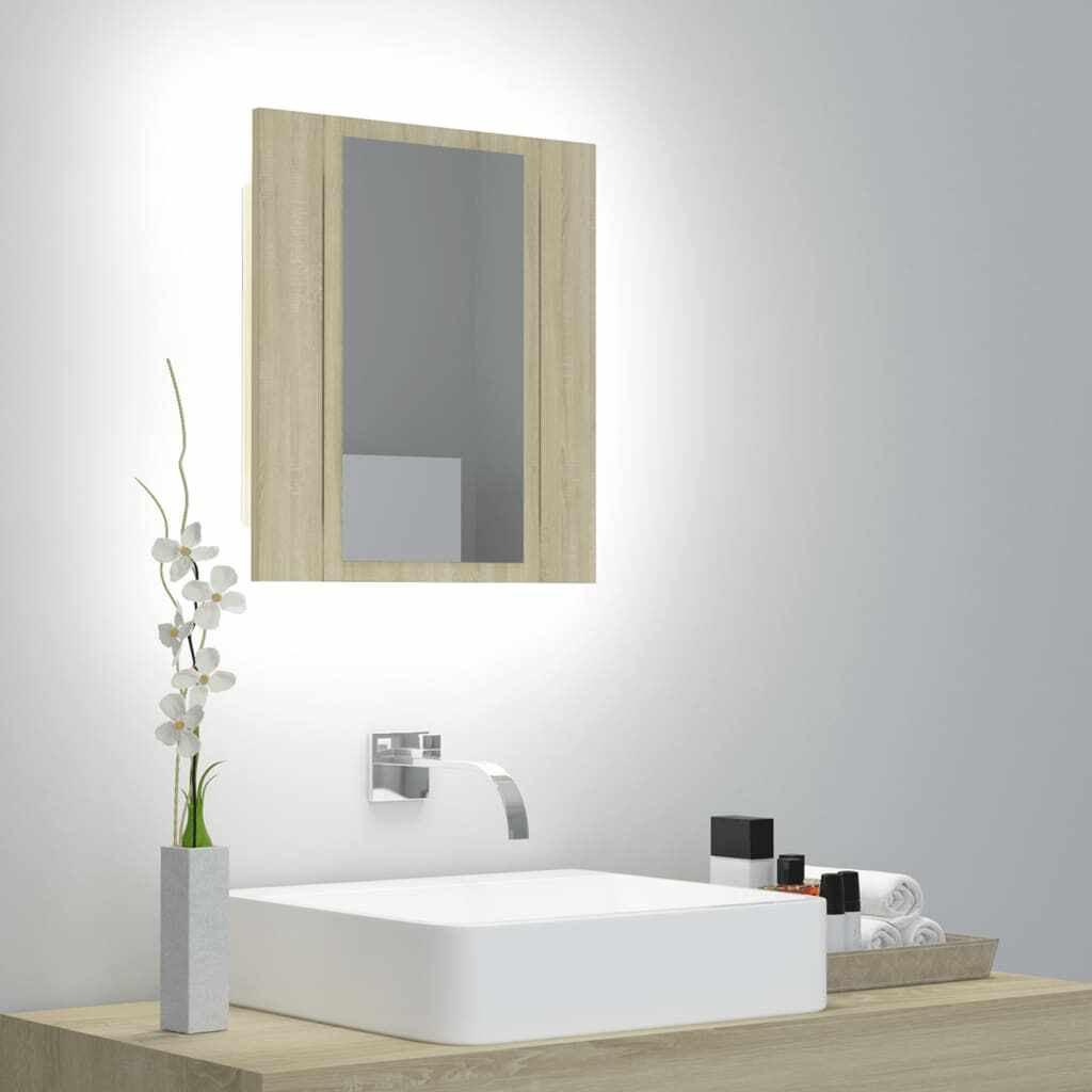 vidaXL Dulap de baie cu oglindă și LED, stejar Sonoma, 40x12x45 acril