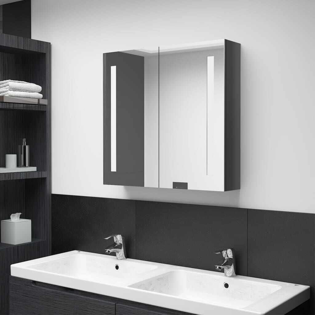 vidaXL Dulap de baie cu oglindă și LED, gri strălucitor, 62x14x60 cm