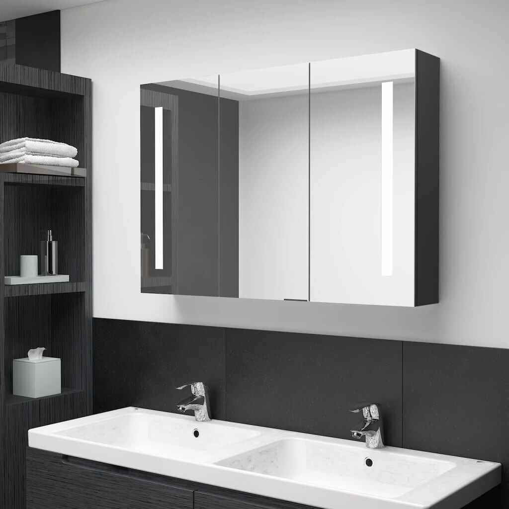 vidaXL Dulap de baie cu oglindă și LED, negru strălucitor, 89x14x62 cm